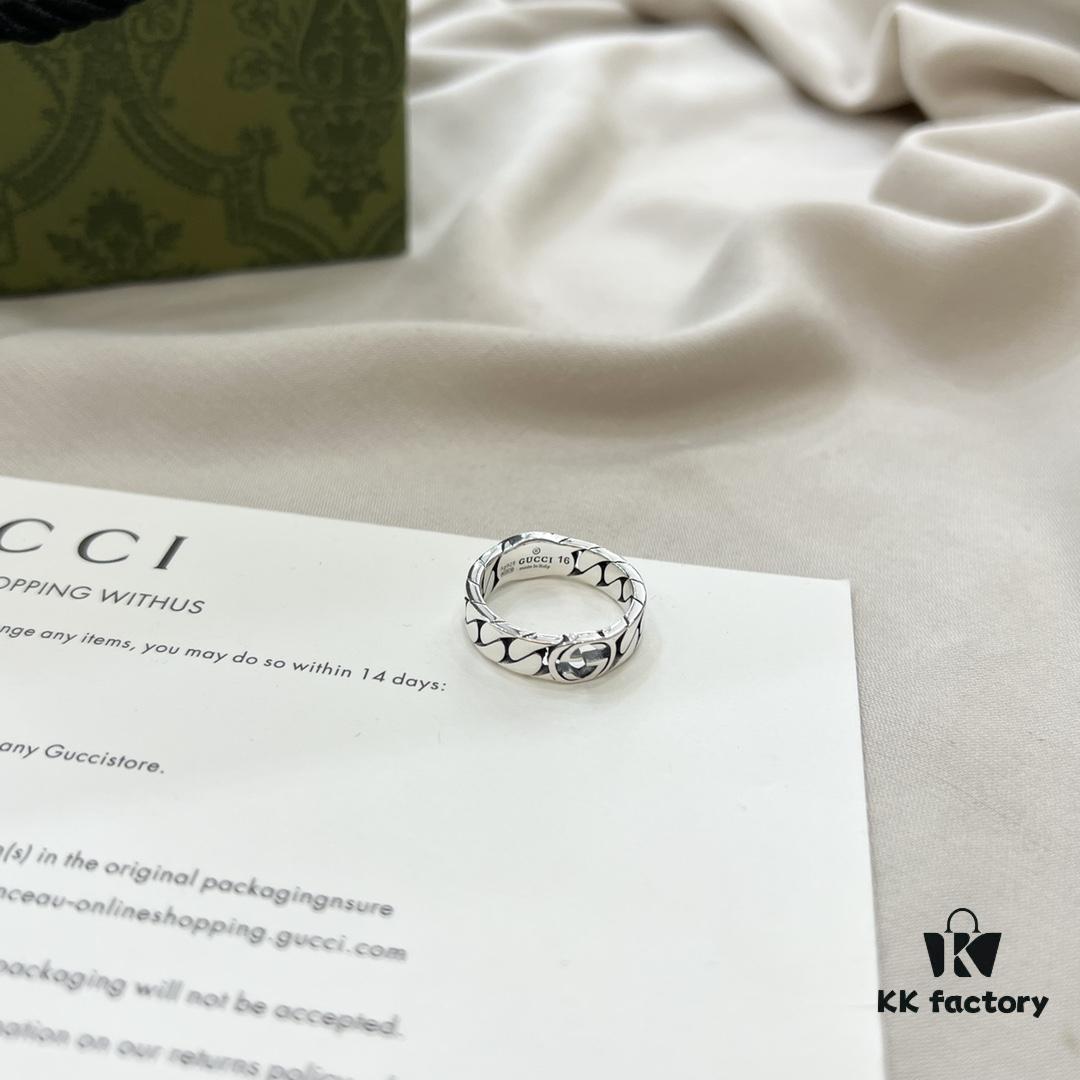 Gucci 925 Sterling Silver Double G Interlocking Wide Ring