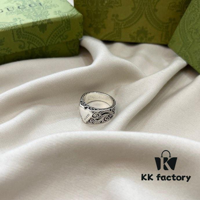 New Gucci 925 Sterling Silver Engraved Heart Ring