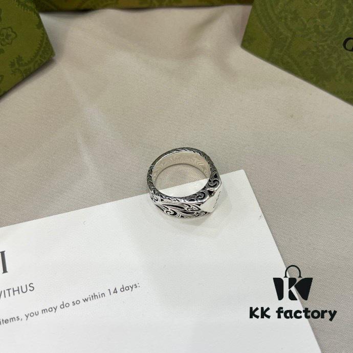 New Gucci 925 Sterling Silver Engraved Heart Ring