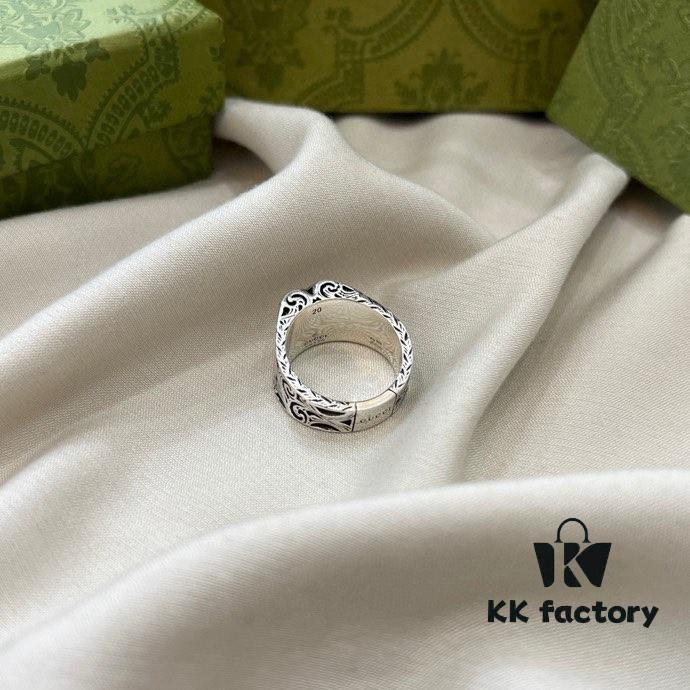 New Gucci 925 Sterling Silver Engraved Heart Ring