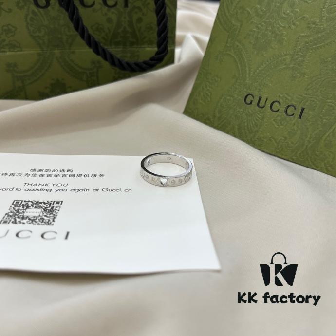 692ff2d799f2d84055c8da3a Gucci Gucci 925 Sterling Silver Icon Series Heart Openwork Diamond-Inlaid Ring