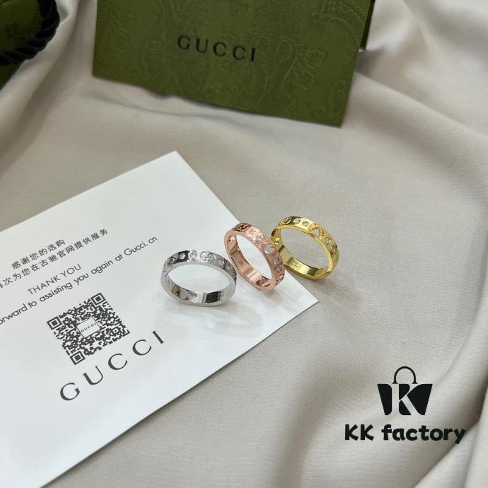 692ff2d899f2d84055c8da3b Gucci Gucci 925 Sterling Silver Icon Series Heart Openwork Diamond-Inlaid Ring
