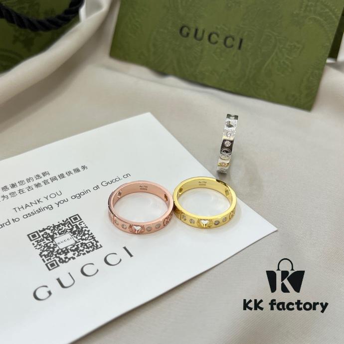 692ff2d999f2d84055c8da3c Gucci Gucci 925 Sterling Silver Icon Series Heart Openwork Diamond-Inlaid Ring