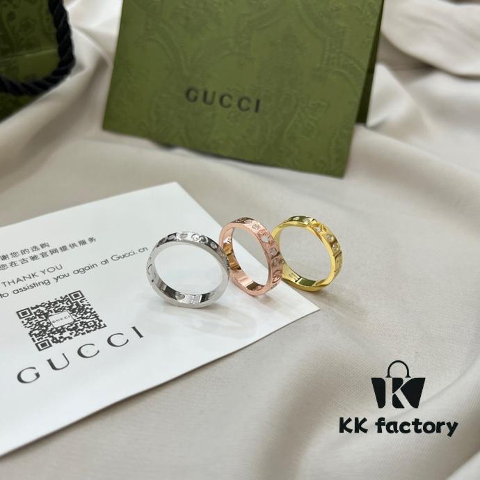 692ff2d999f2d84055c8da3e Gucci Gucci 925 Sterling Silver Icon Series Heart Openwork Diamond-Inlaid Ring