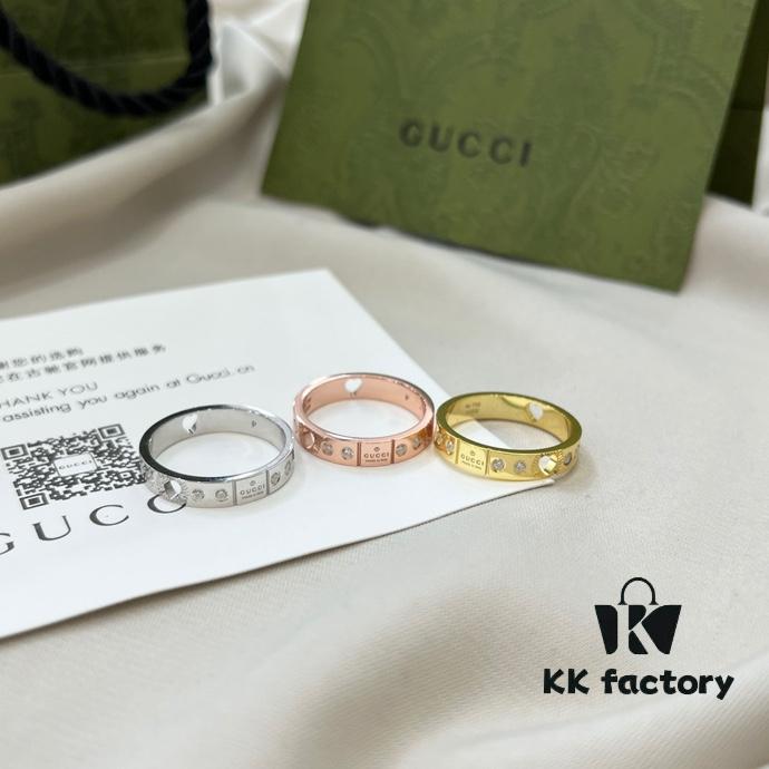 692ff2d999f2d84055c8da3f Gucci Gucci 925 Sterling Silver Icon Series Heart Openwork Diamond-Inlaid Ring