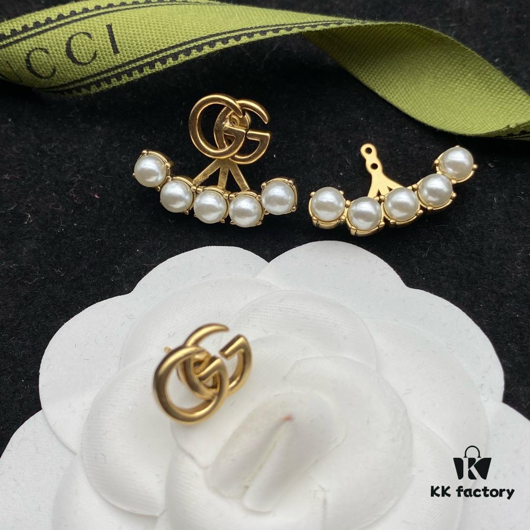 692ff2e499f2d84055c8da4d Gucci GG Pearl Inlaid Diamond Elegant Retro Stud Earrings