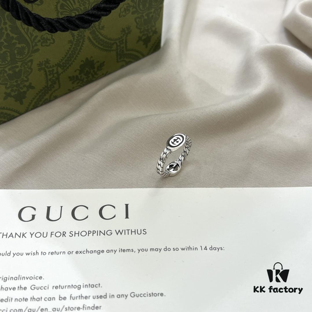 Gucci 925 Sterling Silver Double G Interlocking Narrow Ring