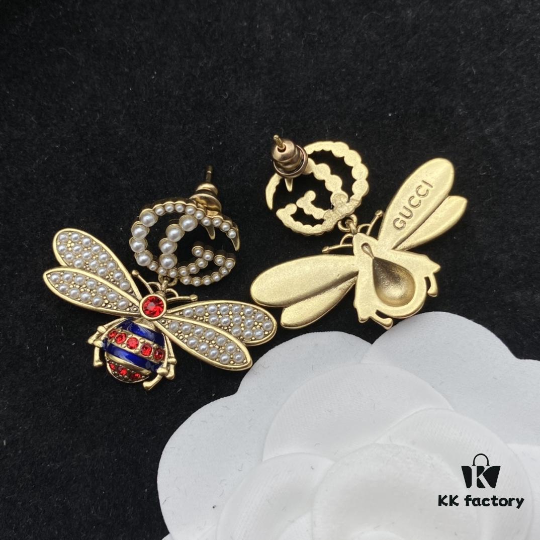 692ff2ef99f2d84055c8da5e Gucci GG Bee Pearl Diamond-Inlaid Elegant Retro Stud Earrings 🐝💚