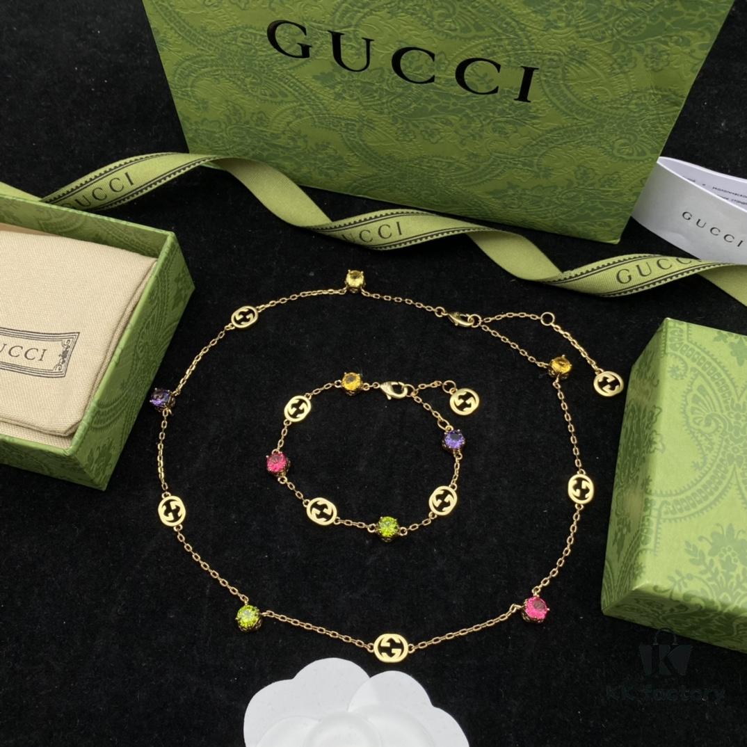 692ff2f899f2d84055c8da6c Gucci GUCCI New Colorful Diamond Elegant Retro Necklace Bracelet 💚