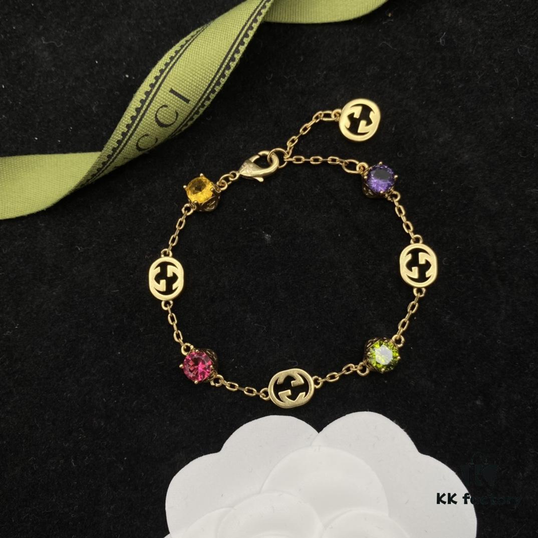692ff2f999f2d84055c8da6d Gucci GUCCI New Colorful Diamond Elegant Retro Necklace Bracelet 💚