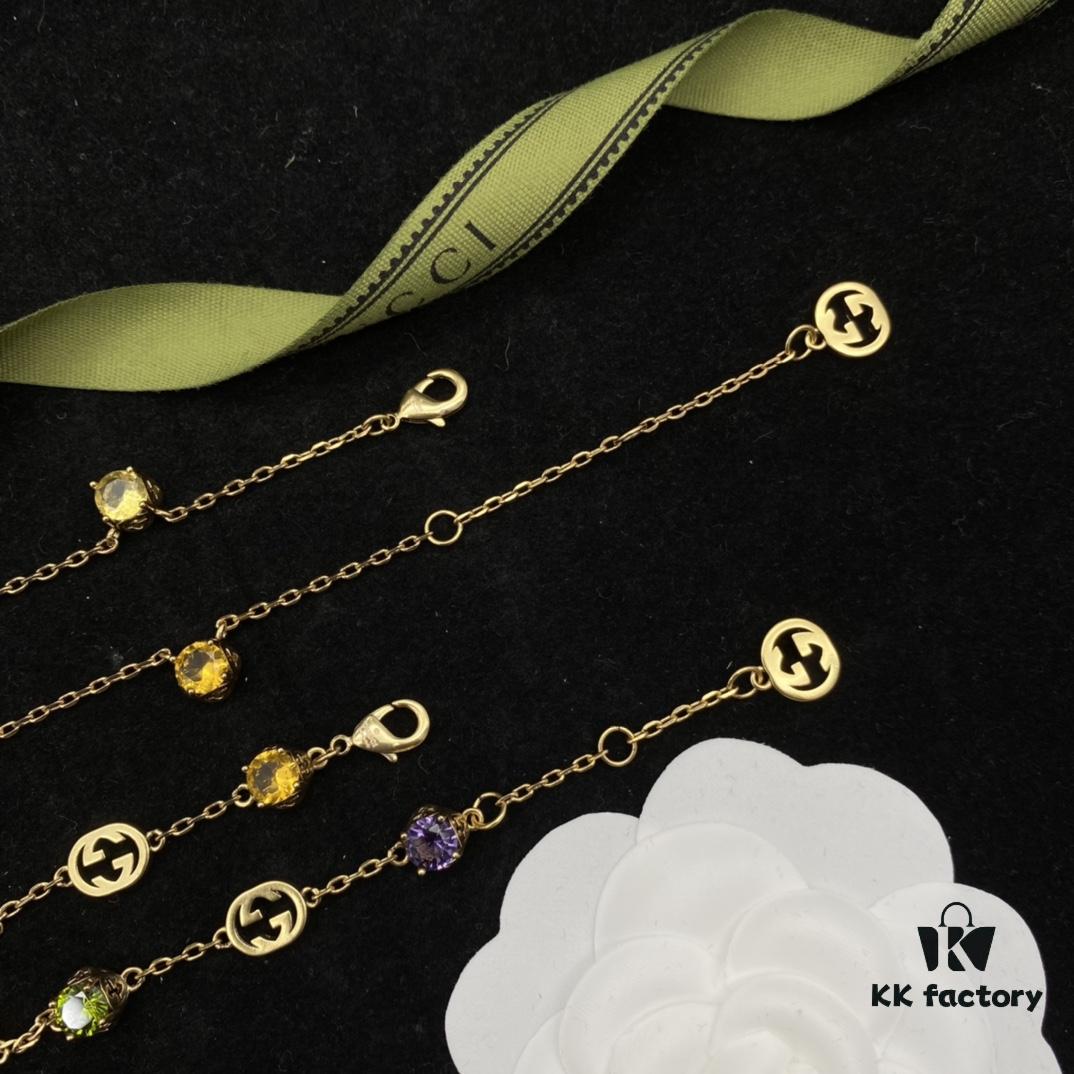 692ff2fa99f2d84055c8da6f Gucci GUCCI New Colorful Diamond Elegant Retro Necklace Bracelet 💚