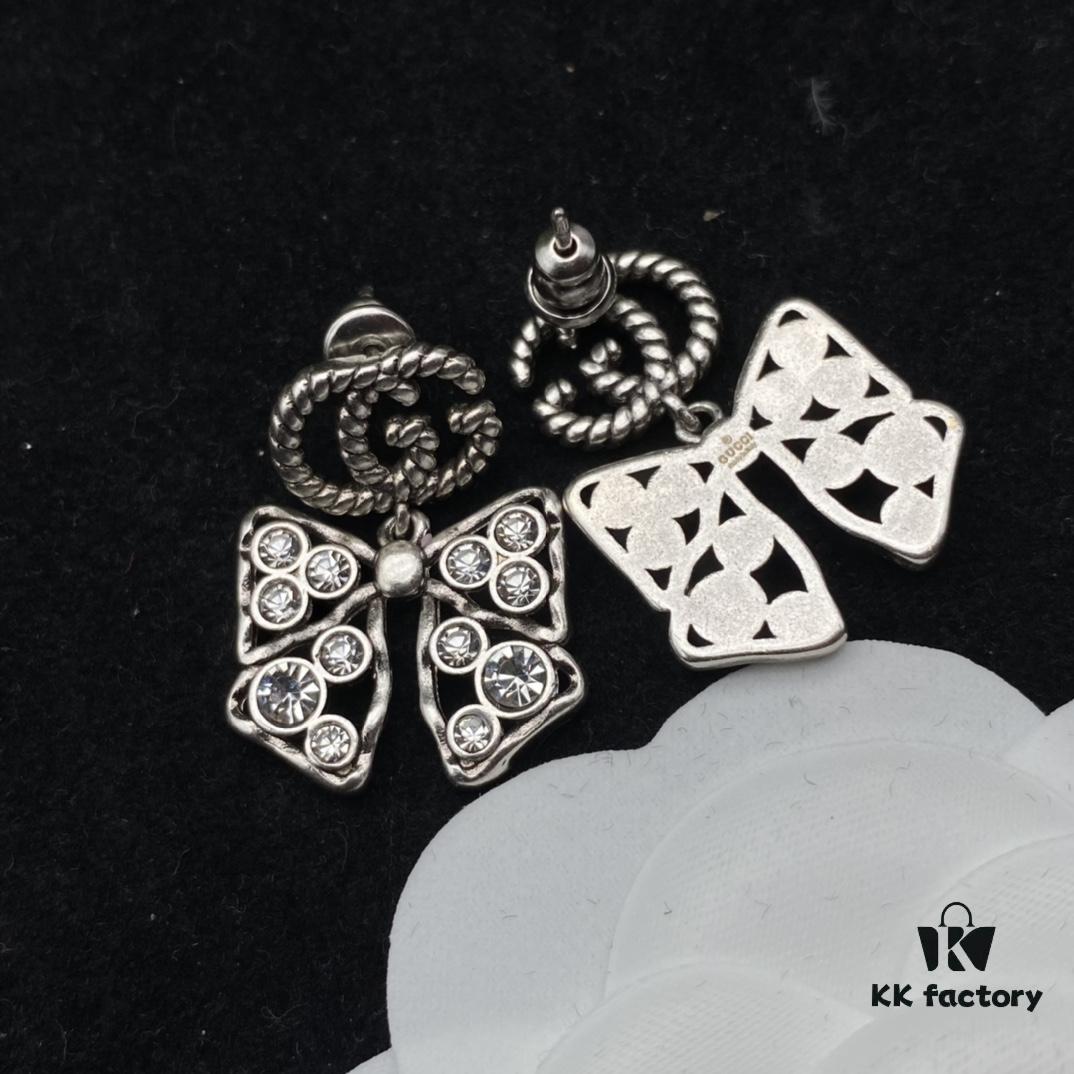 692ff2ff99f2d84055c8da76 Gucci Double G Bow Diamond-Paved Elegant Stud Earrings 💚
