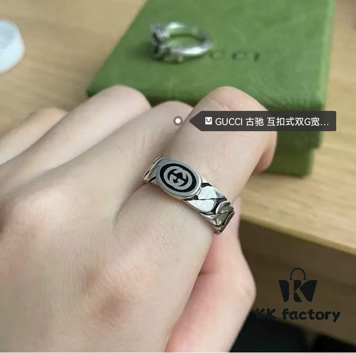 692ff31a99f2d84055c8daa5 New Arrival💗 Gucci Interlocking Wide Black Enamel Double G Ring in Sterling Silver. 5351120