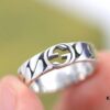 New Arrival💗 Gucci Interlocking Wide Black Enamel Double G Ring in Sterling Silver. 5351120
