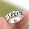 New Arrival💗 Gucci Interlocking Wide Black Enamel Double G Ring in Sterling Silver. 5351120