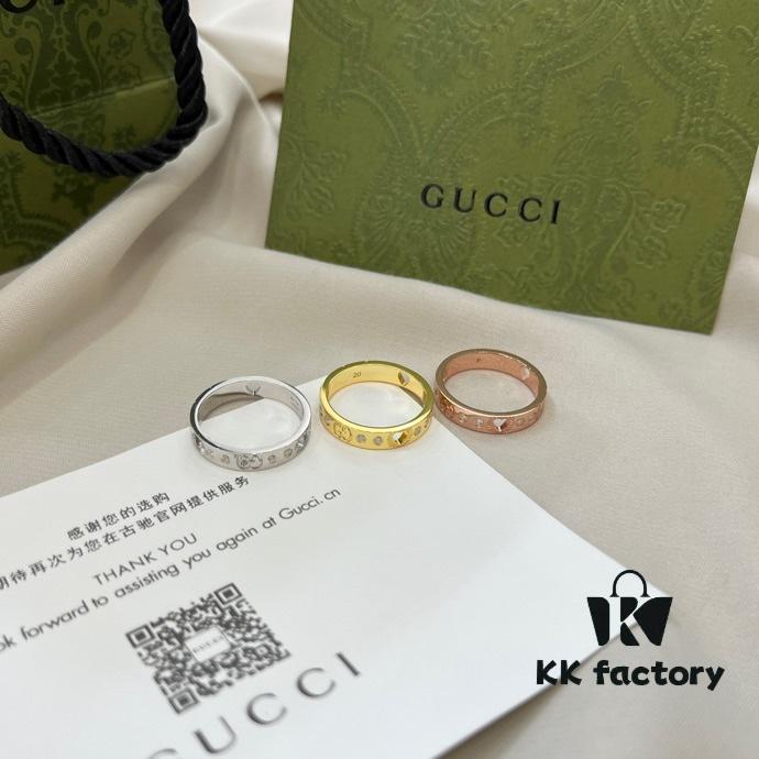 692ff32199f2d84055c8dab2 Gucci Gucci 925 Sterling Silver Icon Series Heart Openwork Diamond-Inlaid Ring