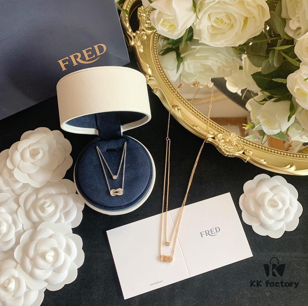 692ff33199f2d84055c8dad3 FRED Fred Double Layer Horseshoe Single Diamond Necklace in Rose Gold and White Gold