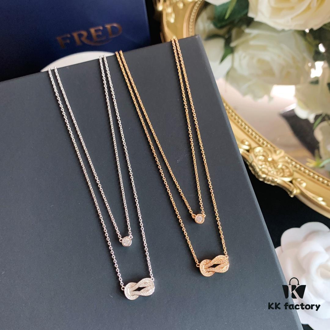 692ff33199f2d84055c8dad4 FRED Fred Double Layer Horseshoe Single Diamond Necklace in Rose Gold and White Gold