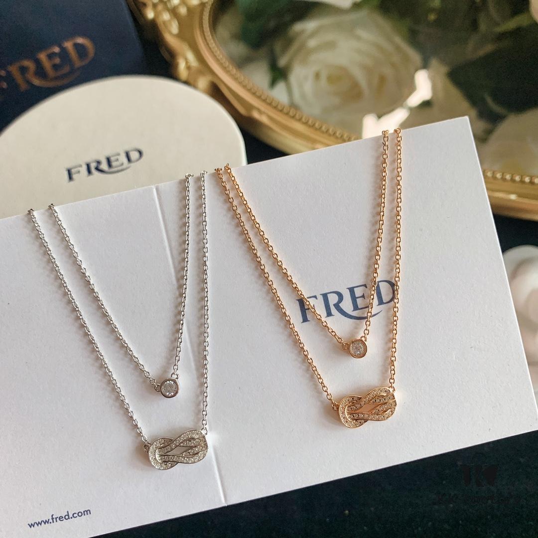 692ff33599f2d84055c8dad7 FRED Fred Double Layer Horseshoe Single Diamond Necklace in Rose Gold and White Gold
