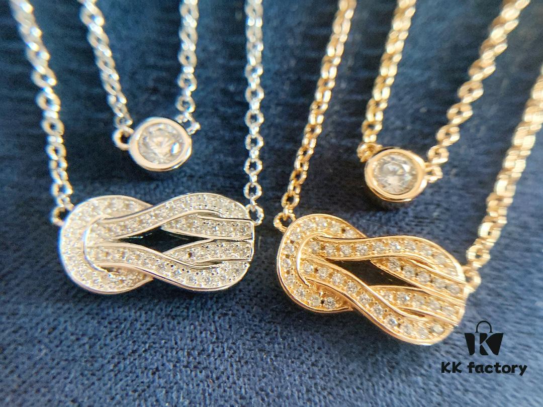692ff33599f2d84055c8dad8 FRED Fred Double Layer Horseshoe Single Diamond Necklace in Rose Gold and White Gold