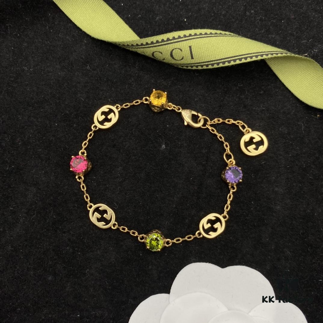 692ff34999f2d84055c8dafb Gucci GUCCI New Colorful Diamond Elegant Retro Necklace Bracelet 💚