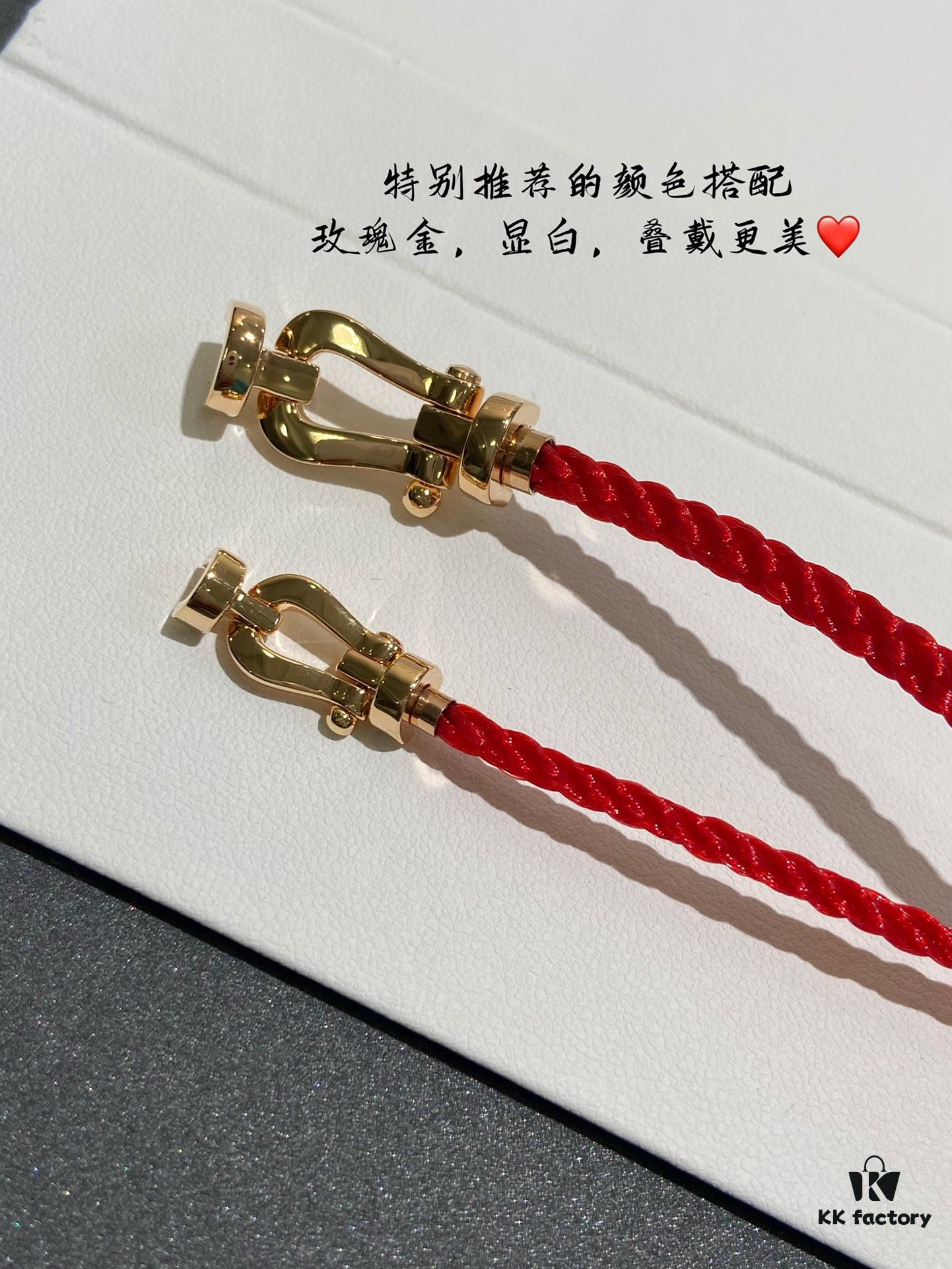 692ff38499f2d84055c8db58 FRED France FORCE 10 Series Horse-Shoe Buckle Figure-8 Knot Red Rope Bracelet