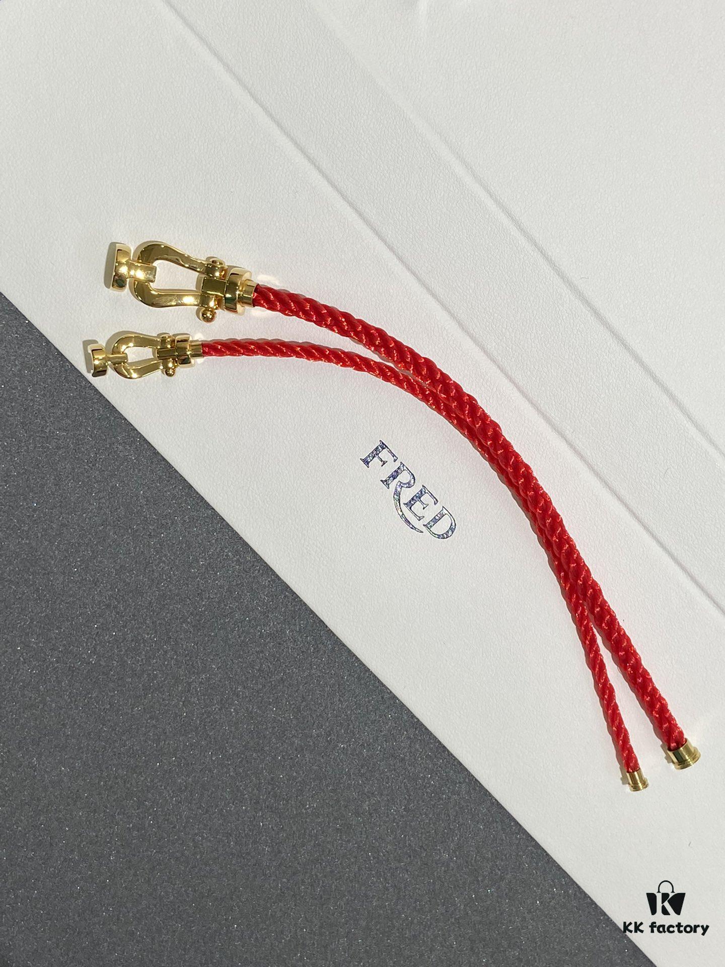 692ff38799f2d84055c8db5b FRED France FORCE 10 Series Horse-Shoe Buckle Figure-8 Knot Red Rope Bracelet