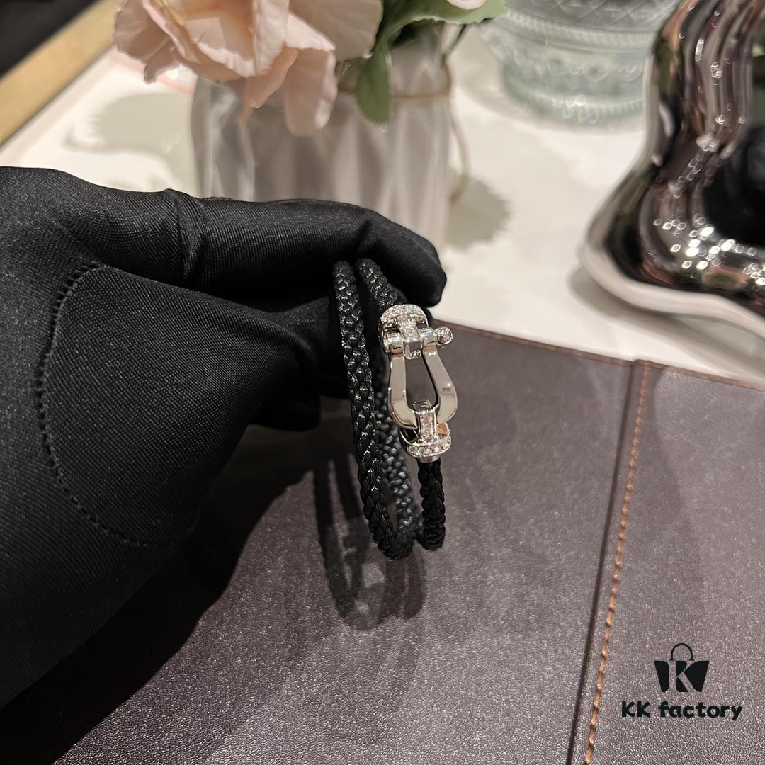 Fred Platinum Large Black Braided Bracelet Without Diamonds