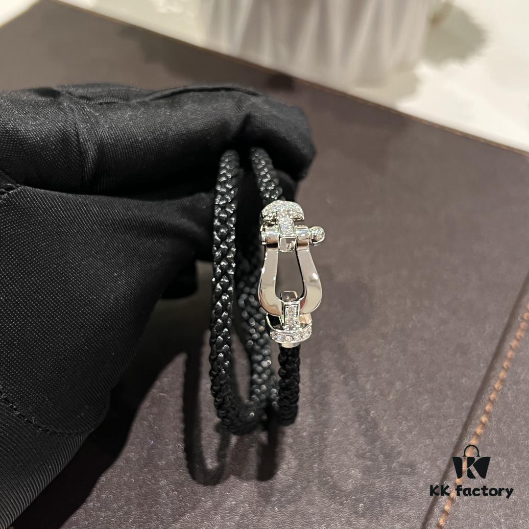 Fred Platinum Large Black Braided Bracelet Without Diamonds