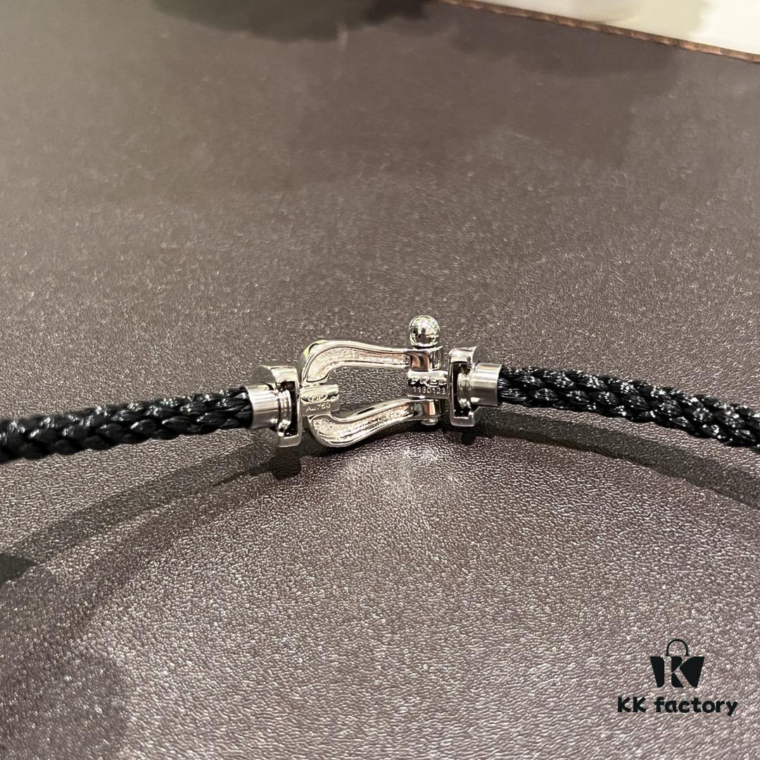 Fred Platinum Large Black Braided Bracelet Without Diamonds