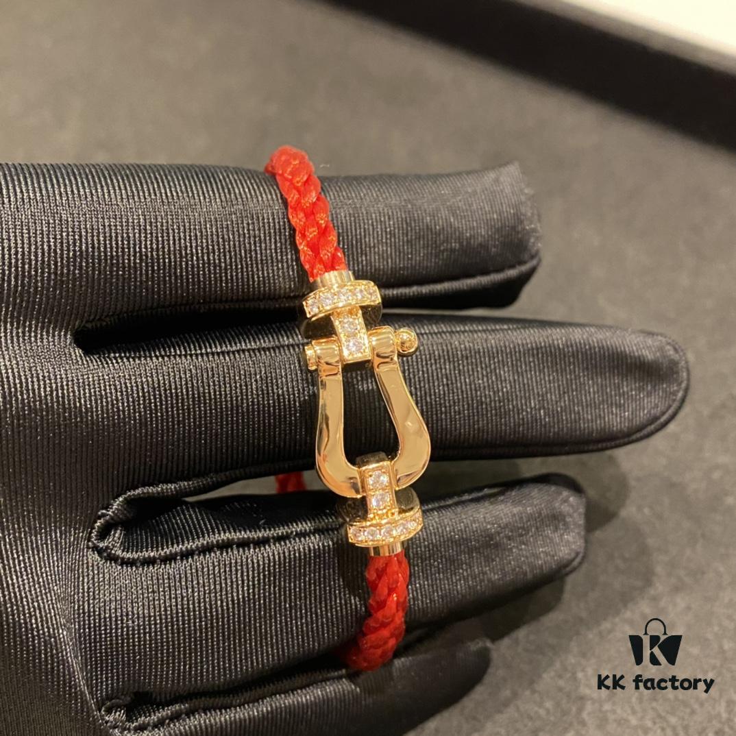 692ff3c599f2d84055c8dbc0 FRED Force 10 Bracelet - Large Rose Gold with Diamonds, Classic Red String