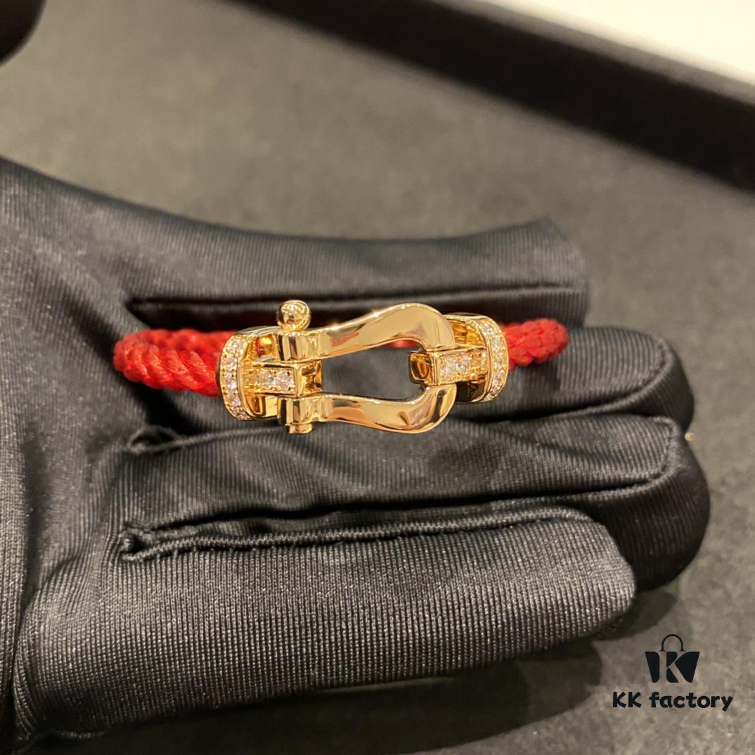 692ff3c599f2d84055c8dbc1 FRED Force 10 Bracelet - Large Rose Gold with Diamonds, Classic Red String