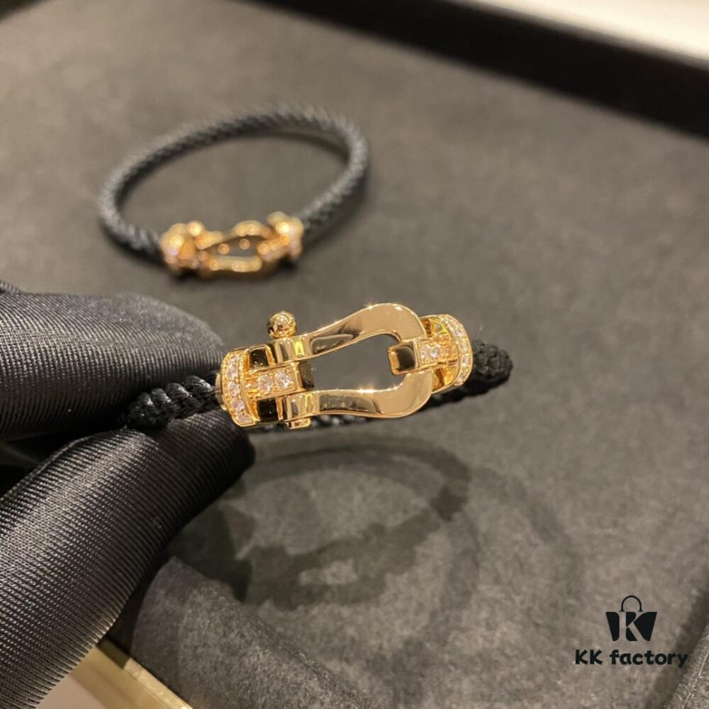 FRED Force 10 Bracelet in Rose Gold-Plated with Diamond Accents, Black Nylon Cord and Stainless Steel