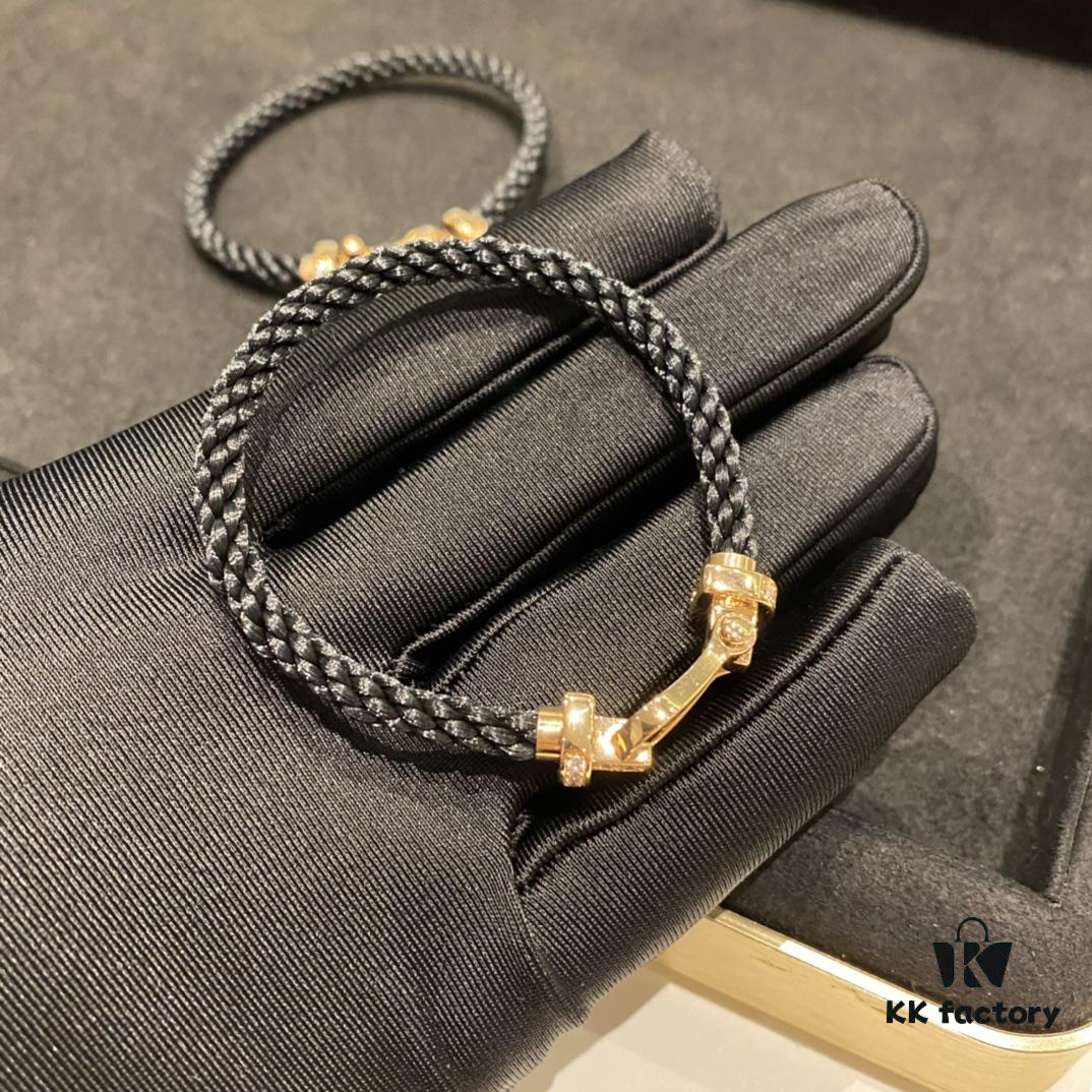 692ff3c799f2d84055c8dbc3 FRED Force 10 Bracelet in Rose Gold-Plated with Diamond Accents, Black Nylon Cord and Stainless Steel
