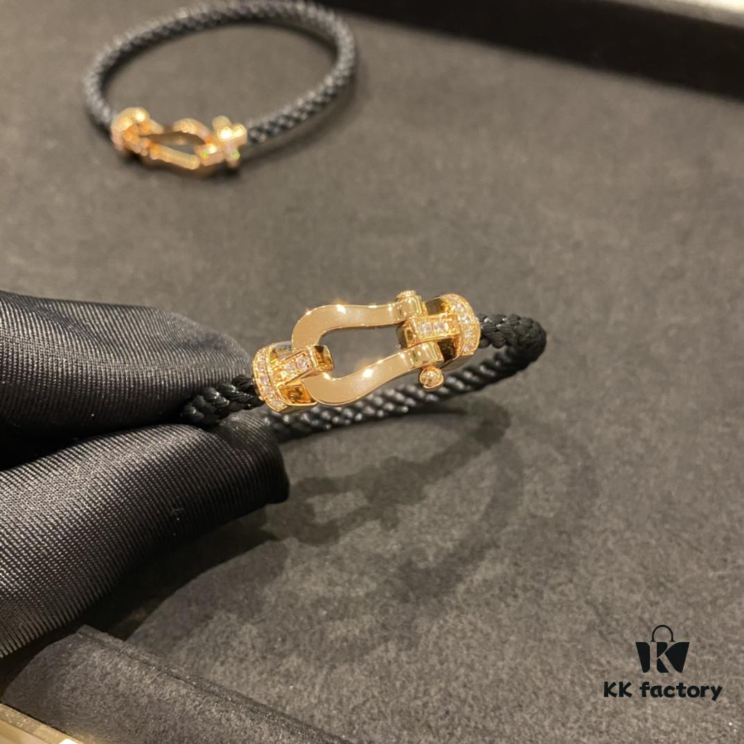 692ff3c899f2d84055c8dbc4 FRED Force 10 Bracelet in Rose Gold-Plated with Diamond Accents, Black Nylon Cord and Stainless Steel