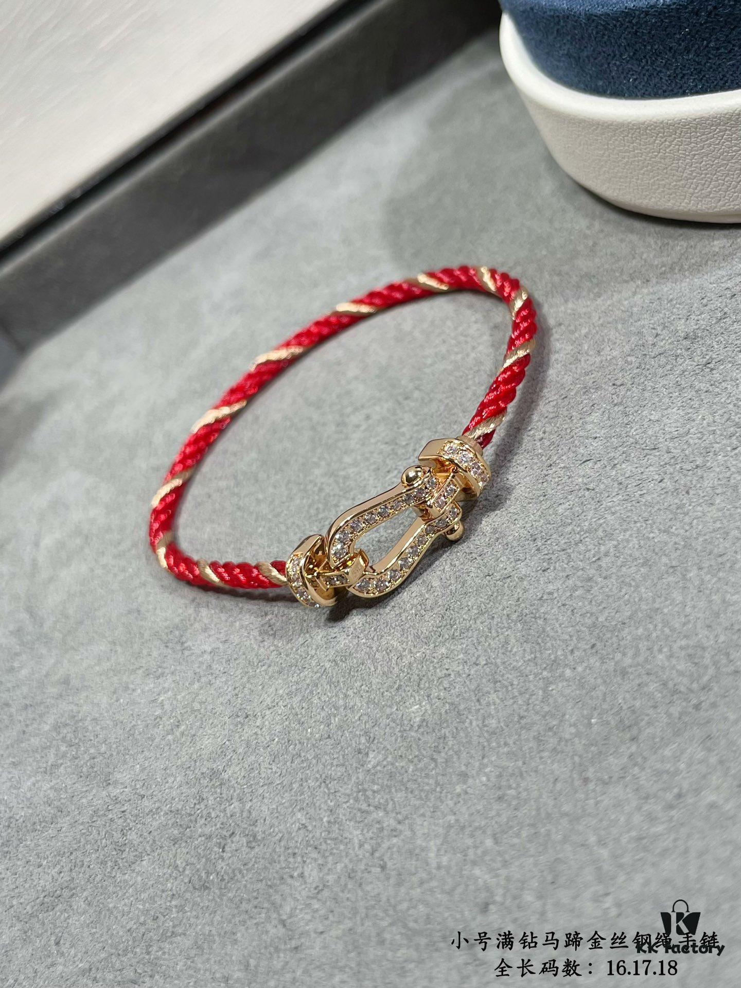 692ff41099f2d84055c8dc2f New Arrival ❤️ Fred Style Small Full Diamond Horsehoof 18K Gold Plated Steel Rope Bracelet