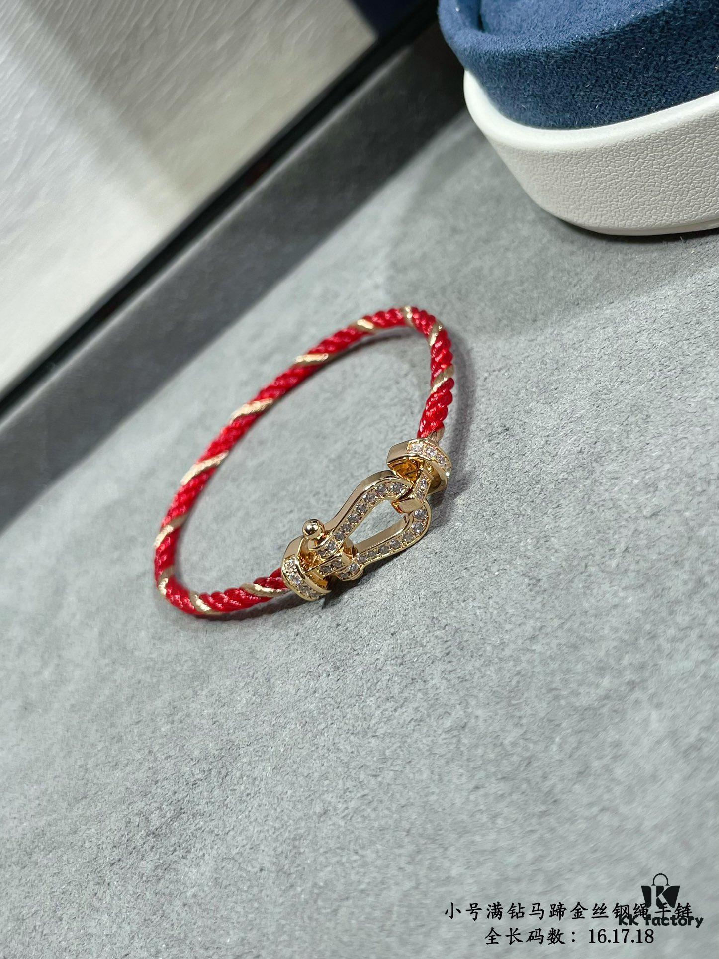 692ff41099f2d84055c8dc30 New Arrival ❤️ Fred Style Small Full Diamond Horsehoof 18K Gold Plated Steel Rope Bracelet