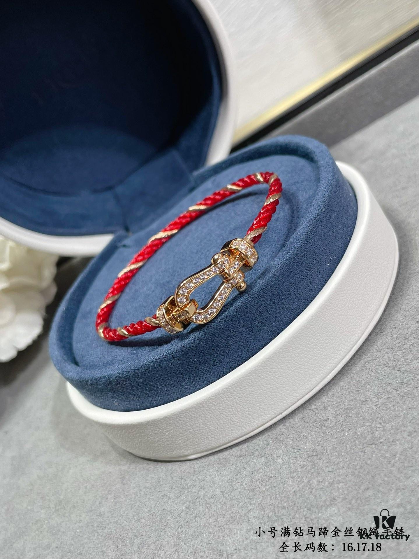 692ff41099f2d84055c8dc31 New Arrival ❤️ Fred Style Small Full Diamond Horsehoof 18K Gold Plated Steel Rope Bracelet