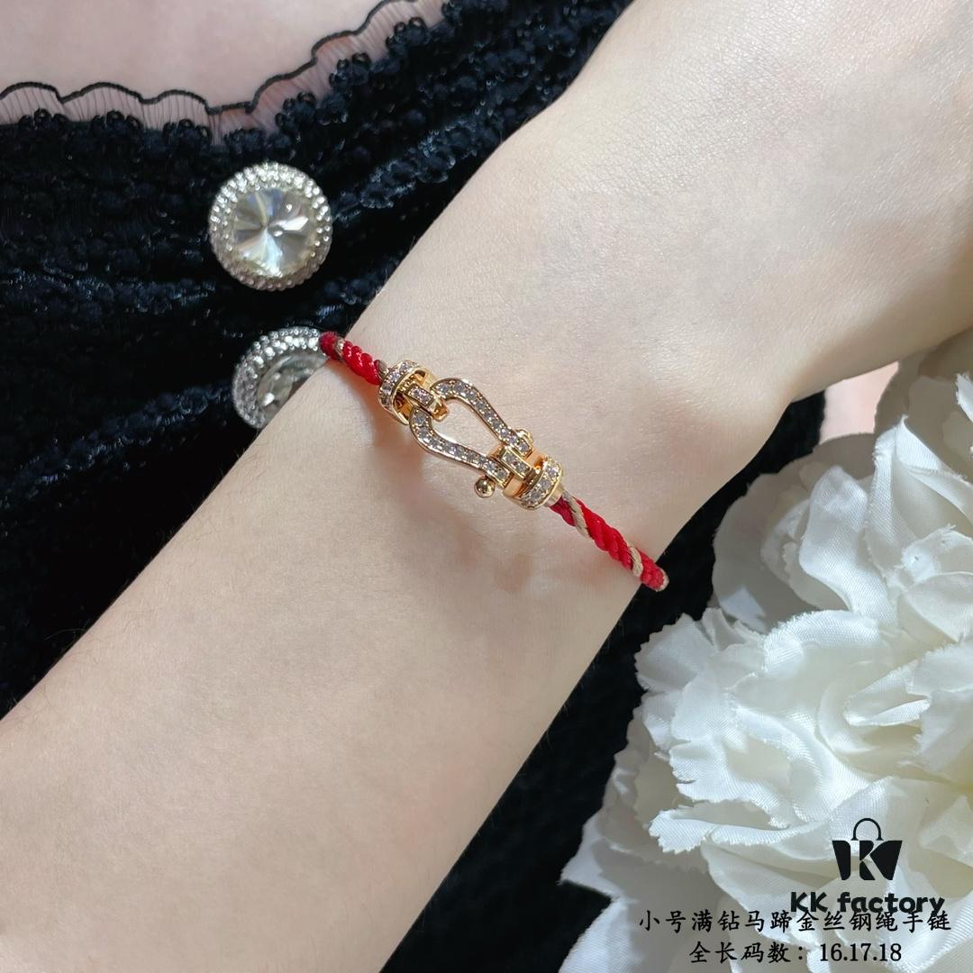 692ff41b99f2d84055c8dc43 New Arrival ❤️ Fred Style Small Full Diamond Horsehoof 18K Gold Plated Steel Rope Bracelet