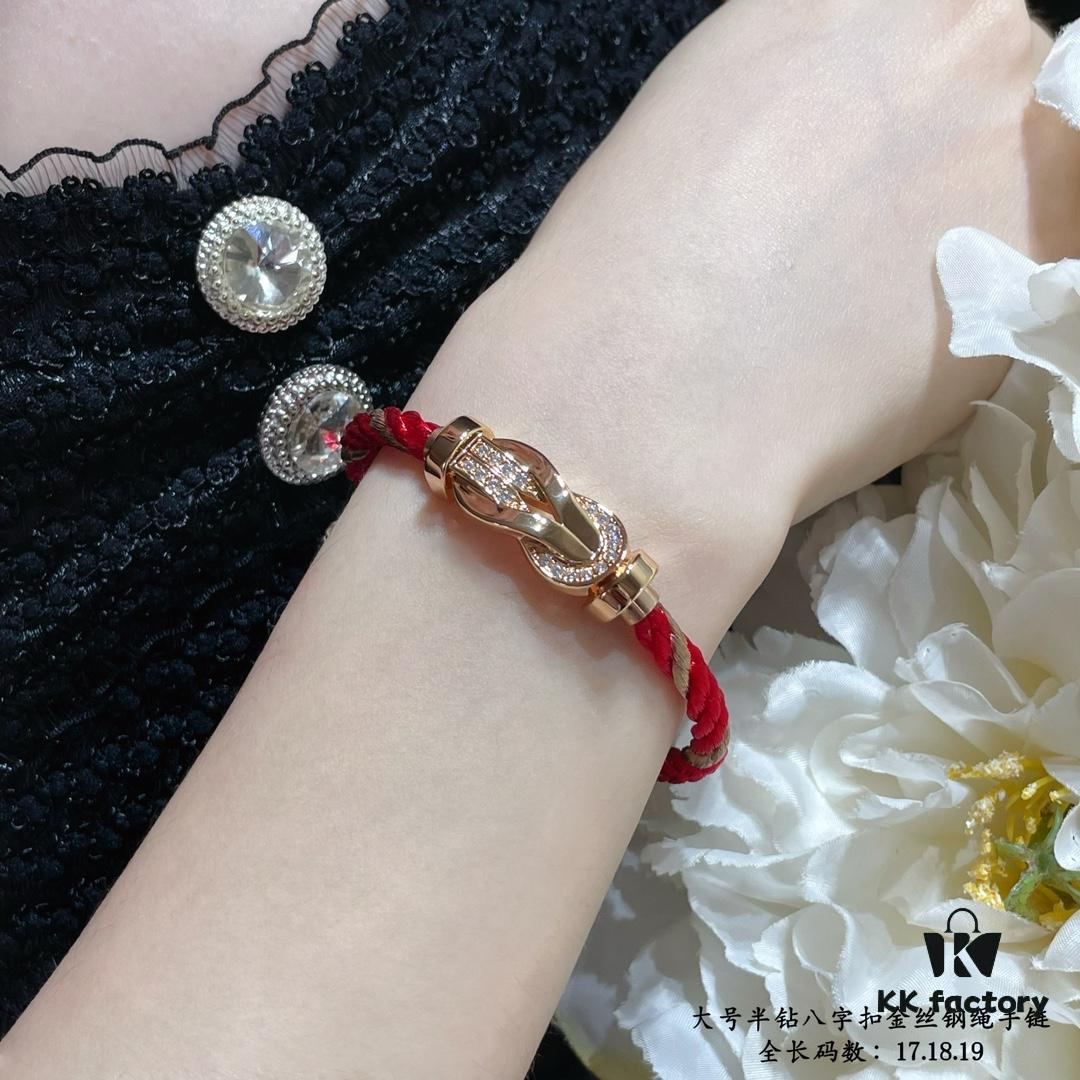 692ff42599f2d84055c8dc53 New Release! Fred Large Semi-Pave Cross Knot 18K Gold Plated Steel Cable Bracelet