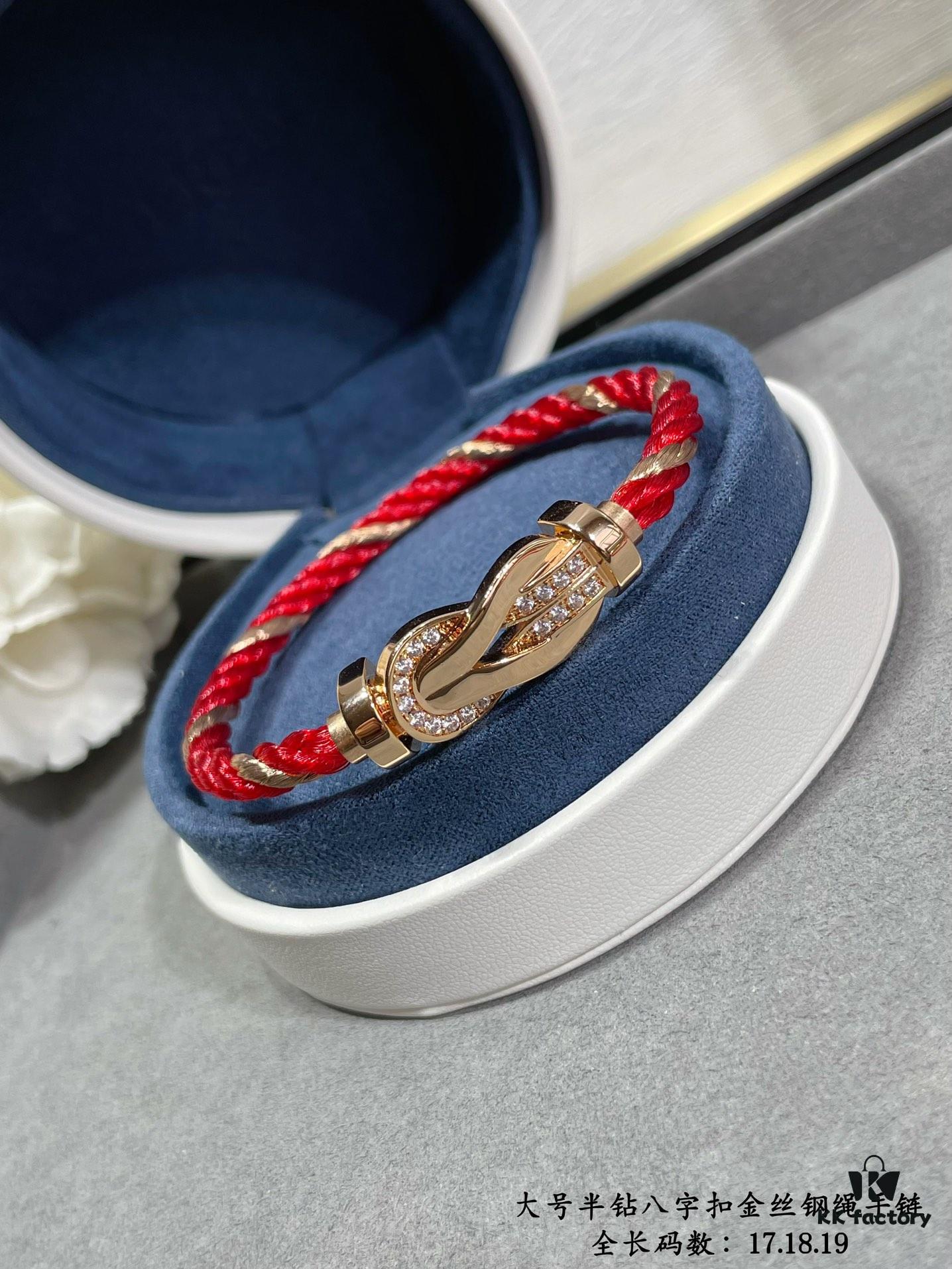 692ff42799f2d84055c8dc57 New Release! Fred Large Semi-Pave Cross Knot 18K Gold Plated Steel Cable Bracelet