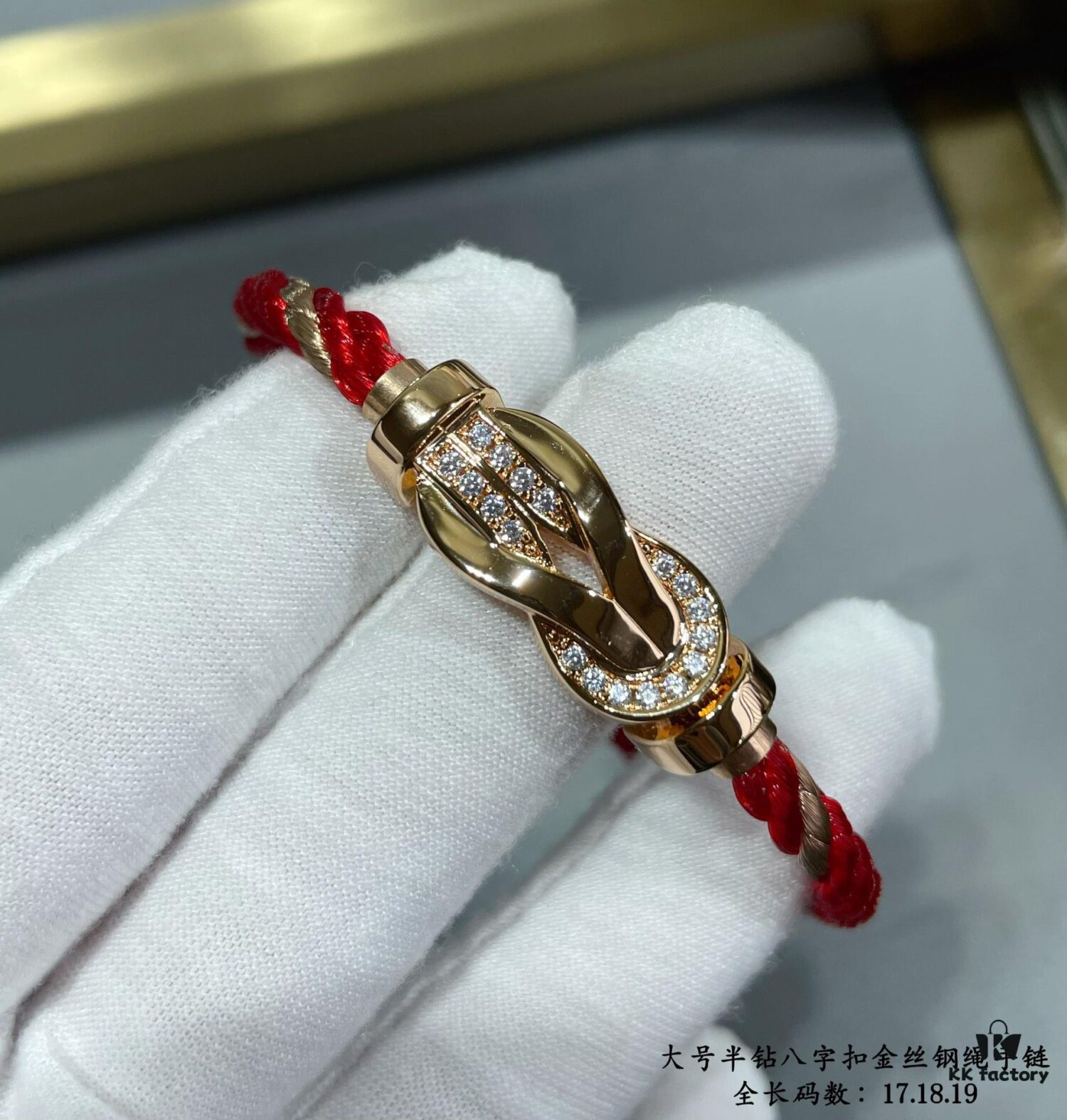 692ff42a99f2d84055c8dc5c New Release! Fred Large Semi-Pave Cross Knot 18K Gold Plated Steel Cable Bracelet