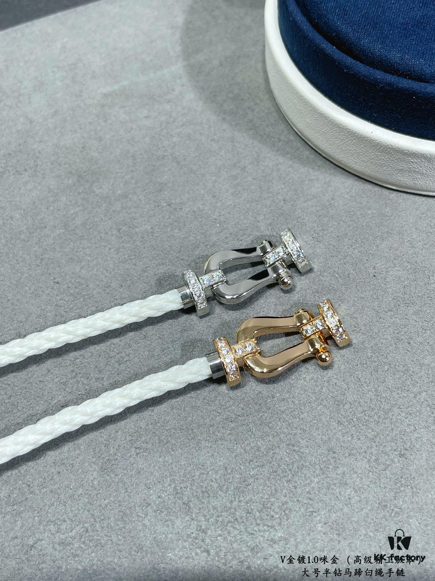 692ff44c99f2d84055c8dc8b Fred Large Half-Diamond Horseshoe White Rope Bracelet – Luxury Fashion Exquisite Design, High-End Customized Thickened 18K Gold Plated Craftsmanship, Precision Micro-Inlay, Must-Have Item for Influencers and Style Enthusiasts