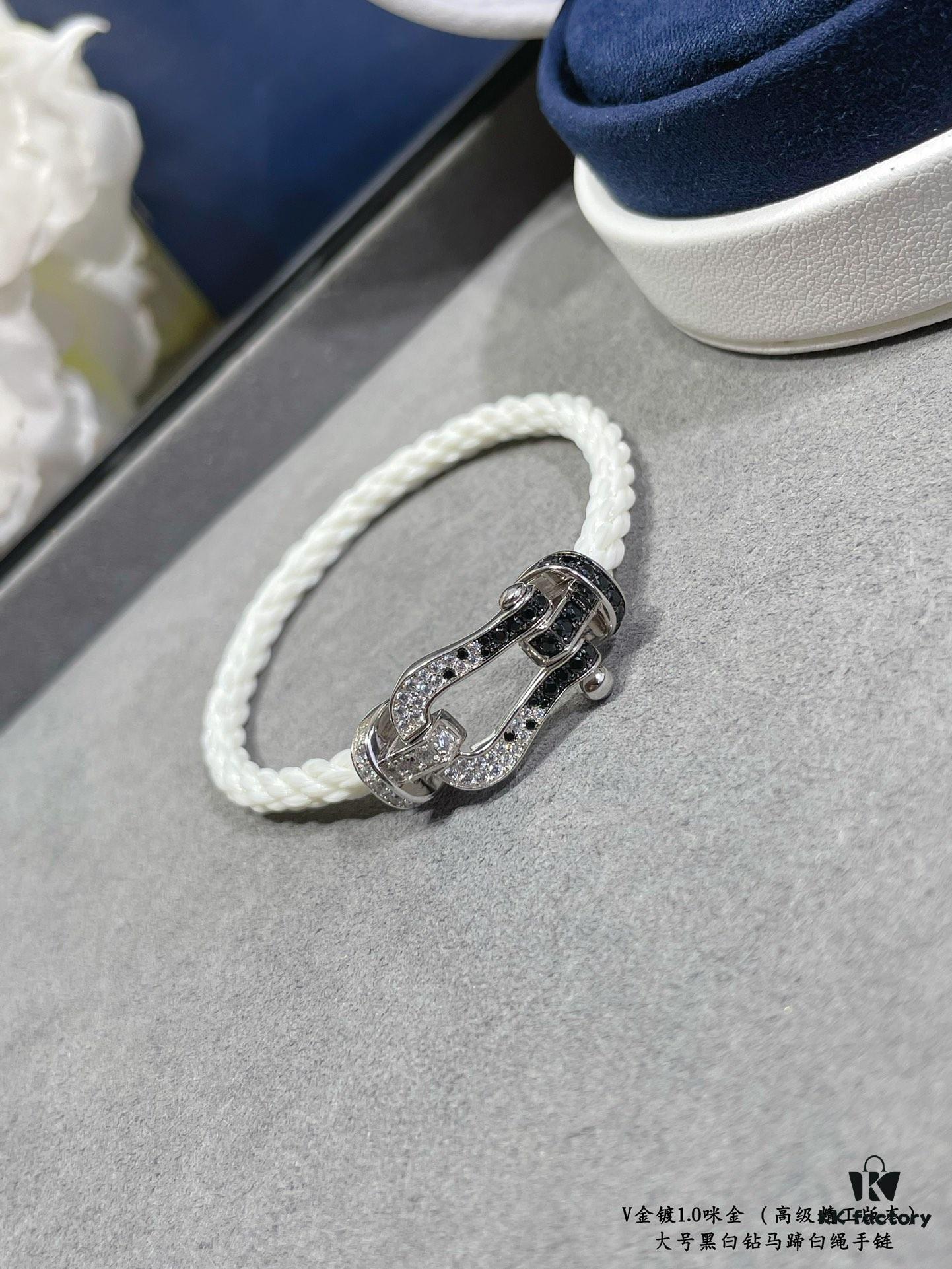 692ff44e99f2d84055c8dc8e Fred Large Black and White Diamond Horseshoe White Rope Bracelet - Luxury Fashion Exquisite Craftsmanship