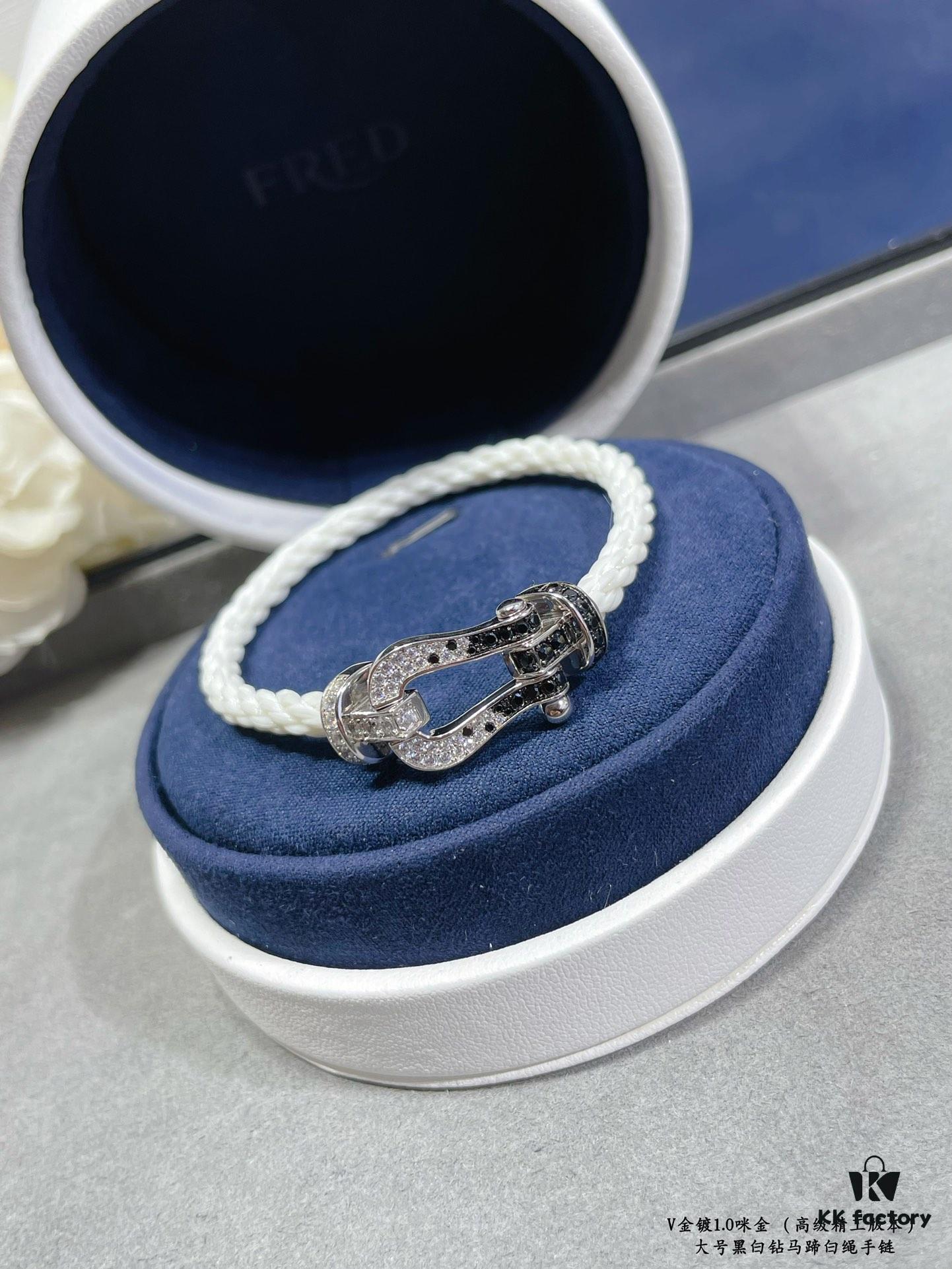 692ff44f99f2d84055c8dc8f Fred Large Black and White Diamond Horseshoe White Rope Bracelet - Luxury Fashion Exquisite Craftsmanship