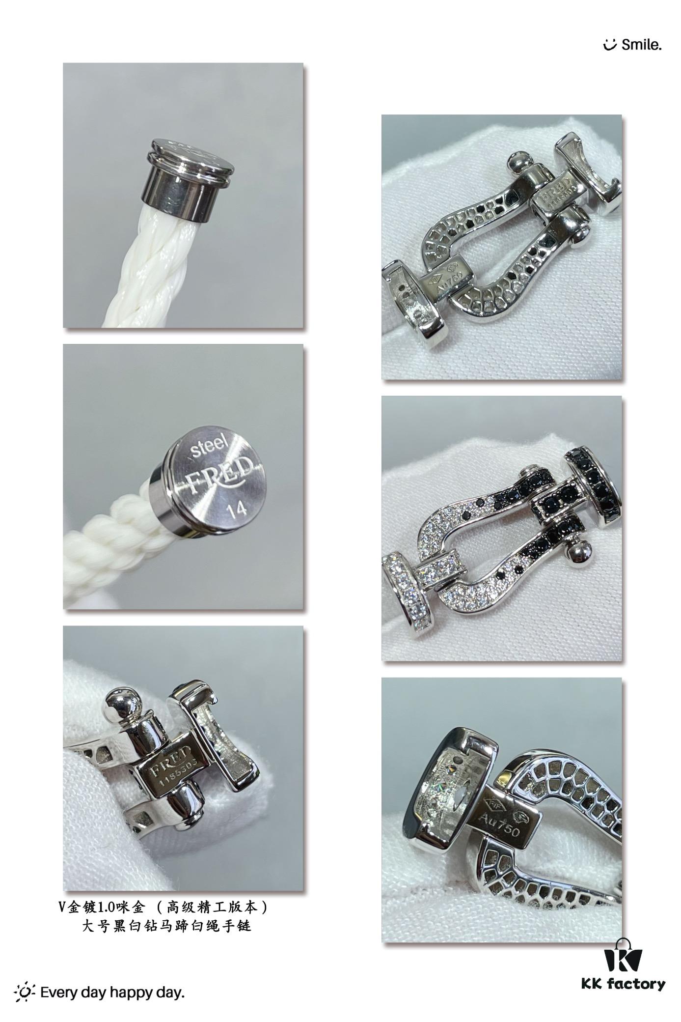 692ff45199f2d84055c8dc93 Fred Large Black and White Diamond Horseshoe White Rope Bracelet - Luxury Fashion Exquisite Craftsmanship