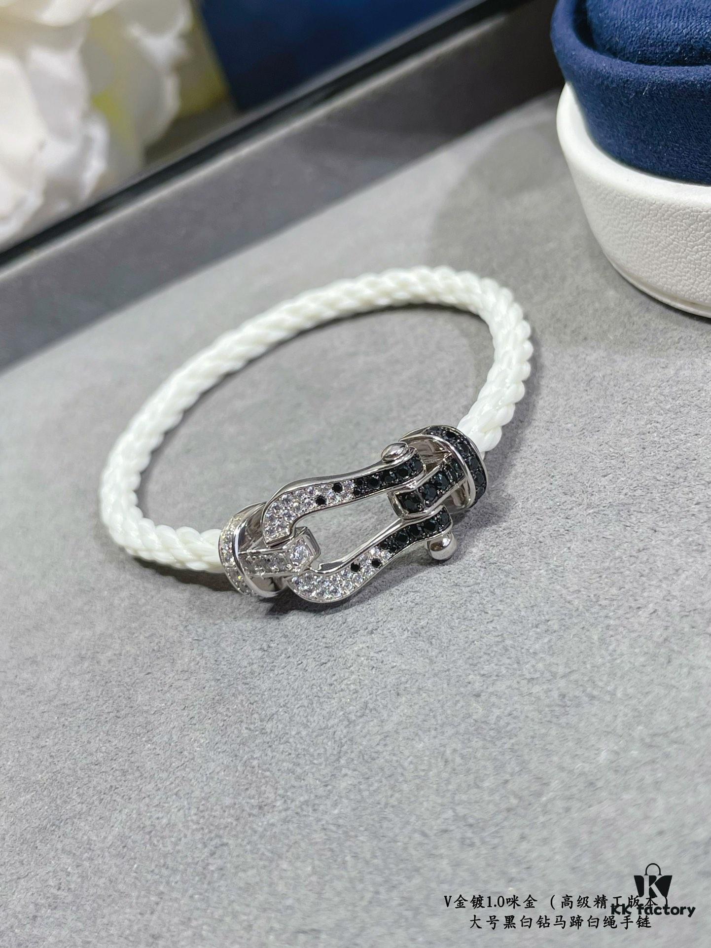 692ff45199f2d84055c8dc94 Fred Large Black and White Diamond Horseshoe White Rope Bracelet - Luxury Fashion Exquisite Craftsmanship