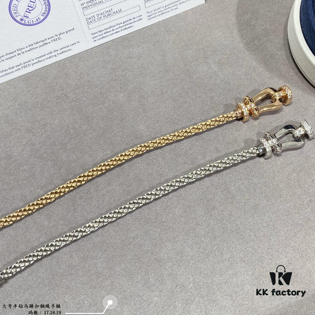 692ff49099f2d84055c8dceb Fred Large Half-Diamond Horseshoe Buckle Steel Rope Bracelet - Luxury Fashion Exquisite High-End Custom Design with Thickened 18K Gold Plating, Precision Micro-Inlay, a Must-Have for Influencers and Style Enthusiasts