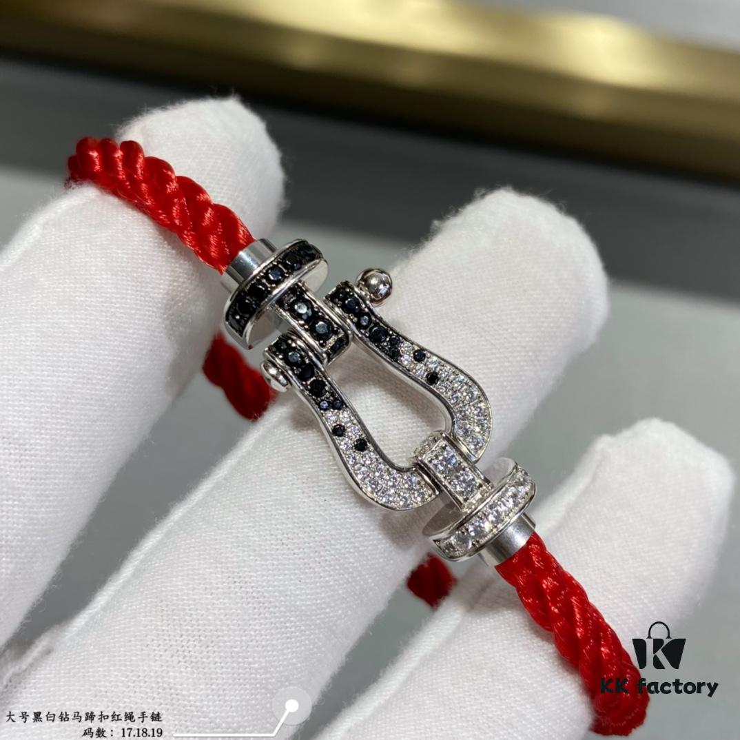 692ff4ec99f2d84055c8dd48 New Release ❤️ Fred Large Black and White Diamond Horsehoof Charm Red String Bracelet - Luxury Fashion Elegant Design