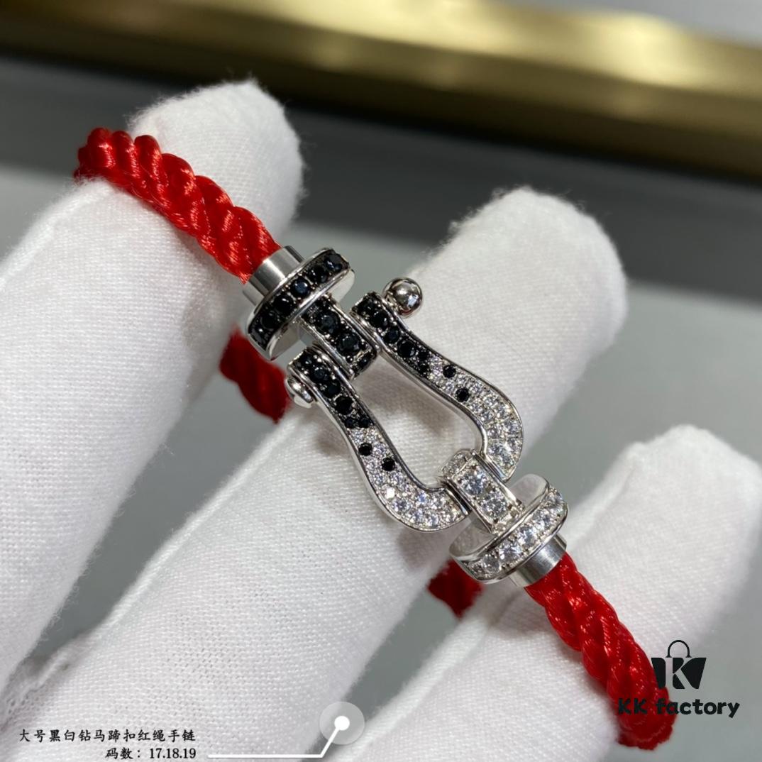 692ff4ec99f2d84055c8dd4a New Release ❤️ Fred Large Black and White Diamond Horsehoof Charm Red String Bracelet - Luxury Fashion Elegant Design